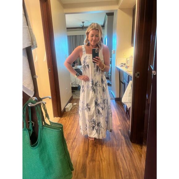 BOSS Blue Floral 100% Linen Open-Waist Square Neckline Summer Dress Size US 4 - Picture 15 of 16